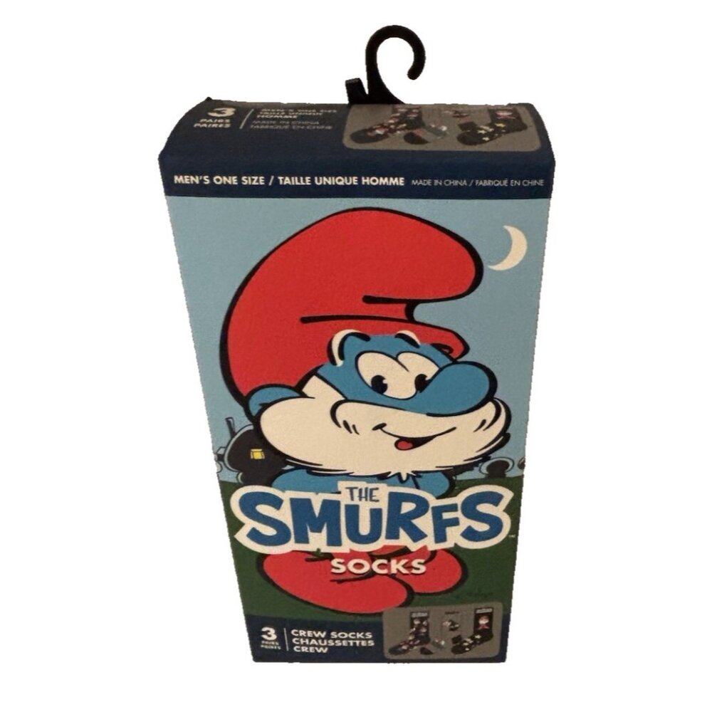 The Smurfs Papa Smurf Men's Crew Socks 3-Pack US 7-12 Cartoon Character Footwear
